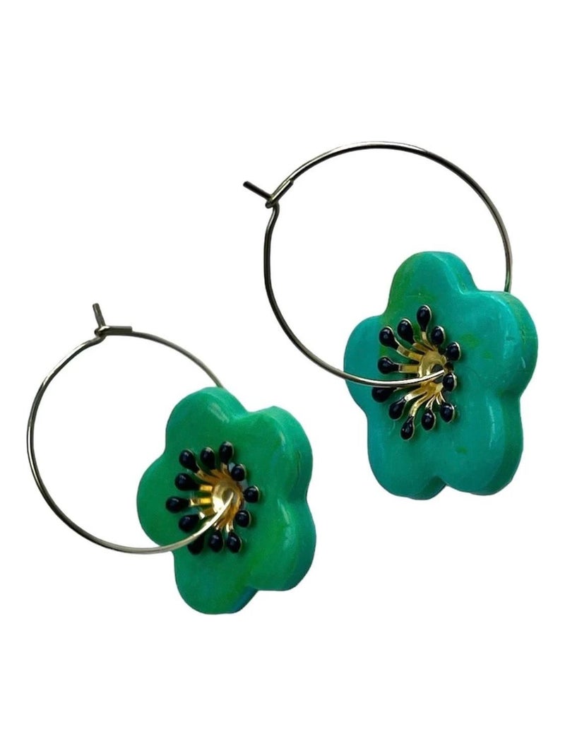 Boucles d'oreille créole artisanat, Bijoucolor Vert - Kiabi