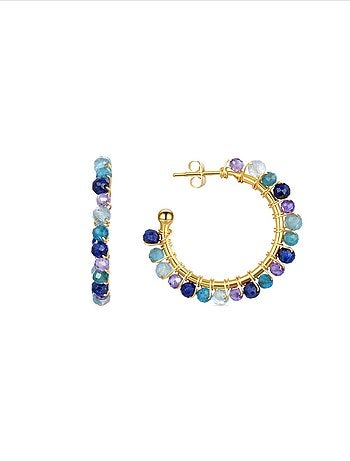 Boucles d'oreilles Aiel Cristal bleu foncé Boucles d'oreilles plaquées or jaune 18 Kt.