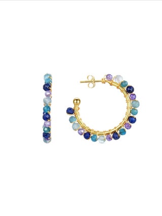 Boucles d'oreilles  Aiel Cristal bleu foncé Boucles d'oreilles  plaquées or jaune 18 Kt.