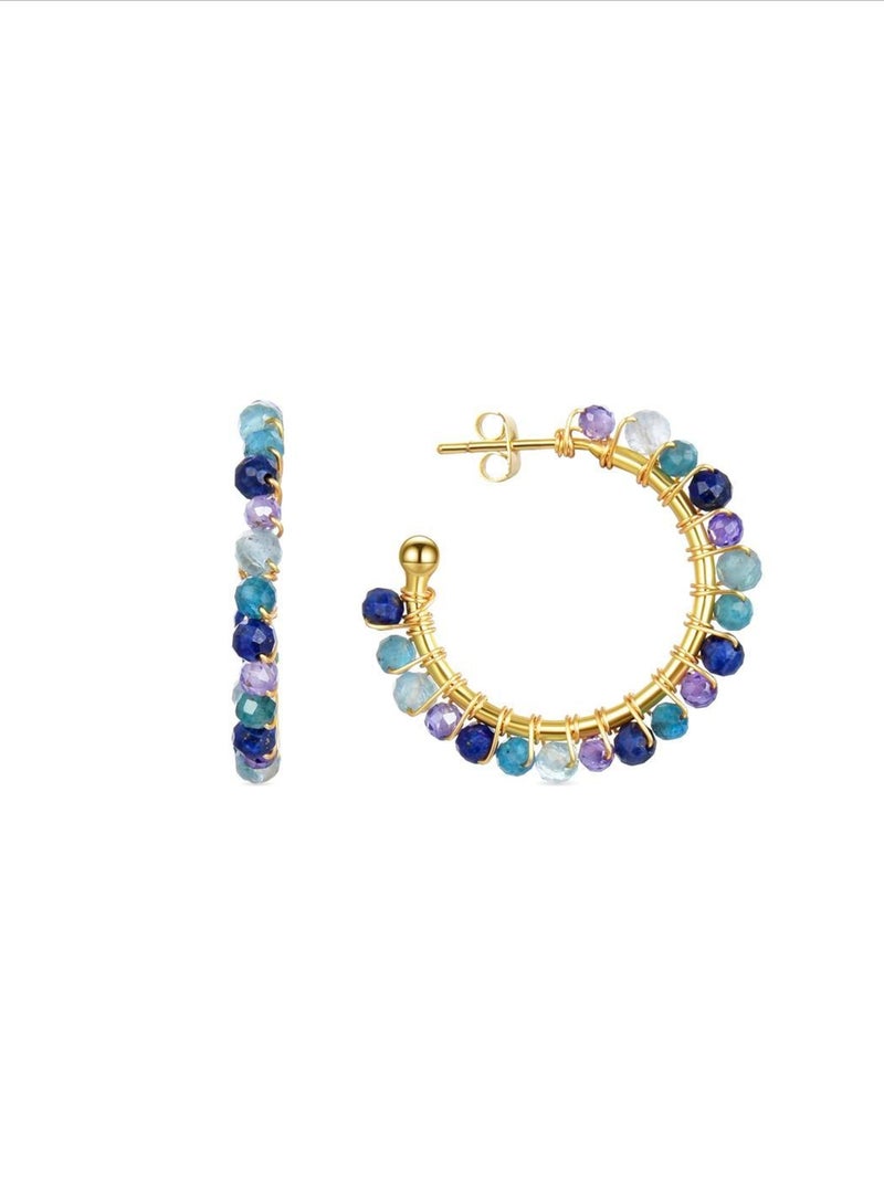 Boucles d'oreilles  Aiel Cristal bleu foncé Boucles d'oreilles  plaquées or jaune 18 Kt. Bleu - Kiabi
