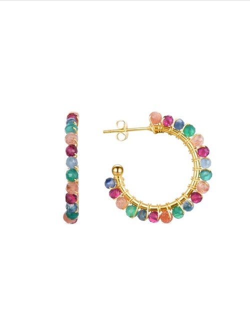 Boucles d'oreilles  Aiel Cristal multicolore finies en or jaune 18 ct. - Kiabi