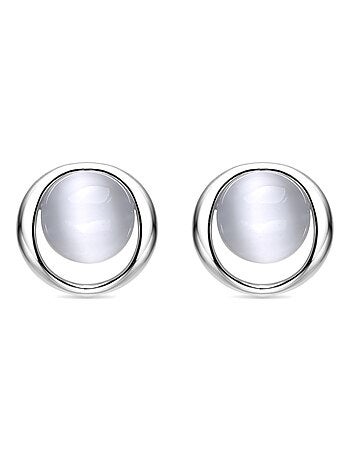 Boucles d'oreilles argent 925 œil de chat plaqué rhodium - Jesoa