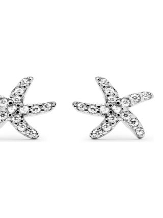 Boucles d'oreilles, avec fermoir à vis en argent 925 lamya et zircon cubique plaqué rhodium brillant