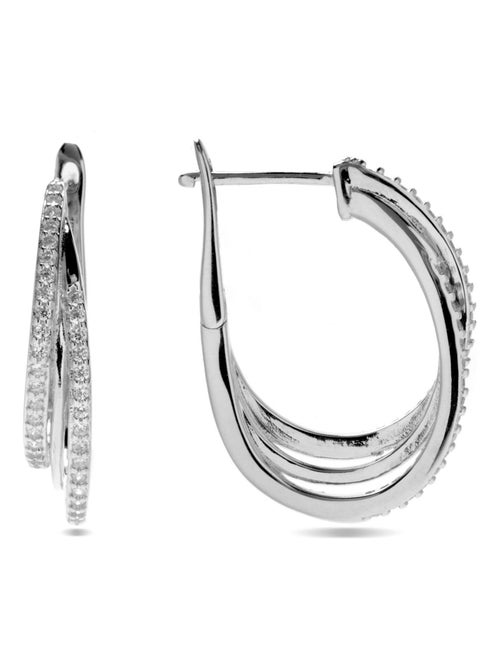 Boucles d'oreilles  avec fermoir catalan en argent 925 et zircon cubique brillant plaqué rhodium - Kiabi