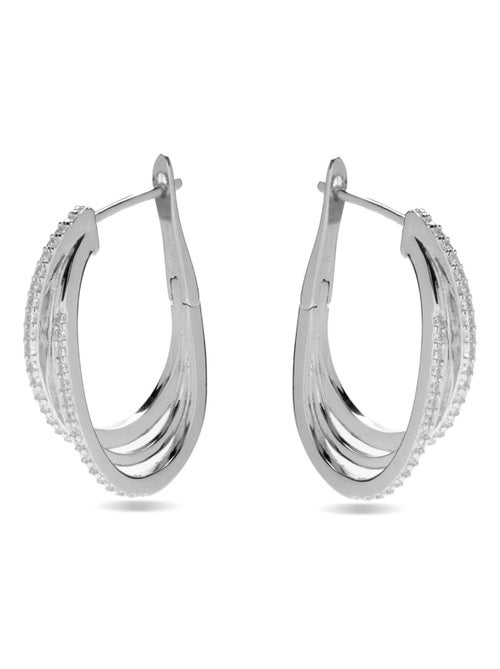 Boucles d'oreilles  avec fermoir catalan en argent 925 et zircon cubique brillant plaqué rhodium - Kiabi
