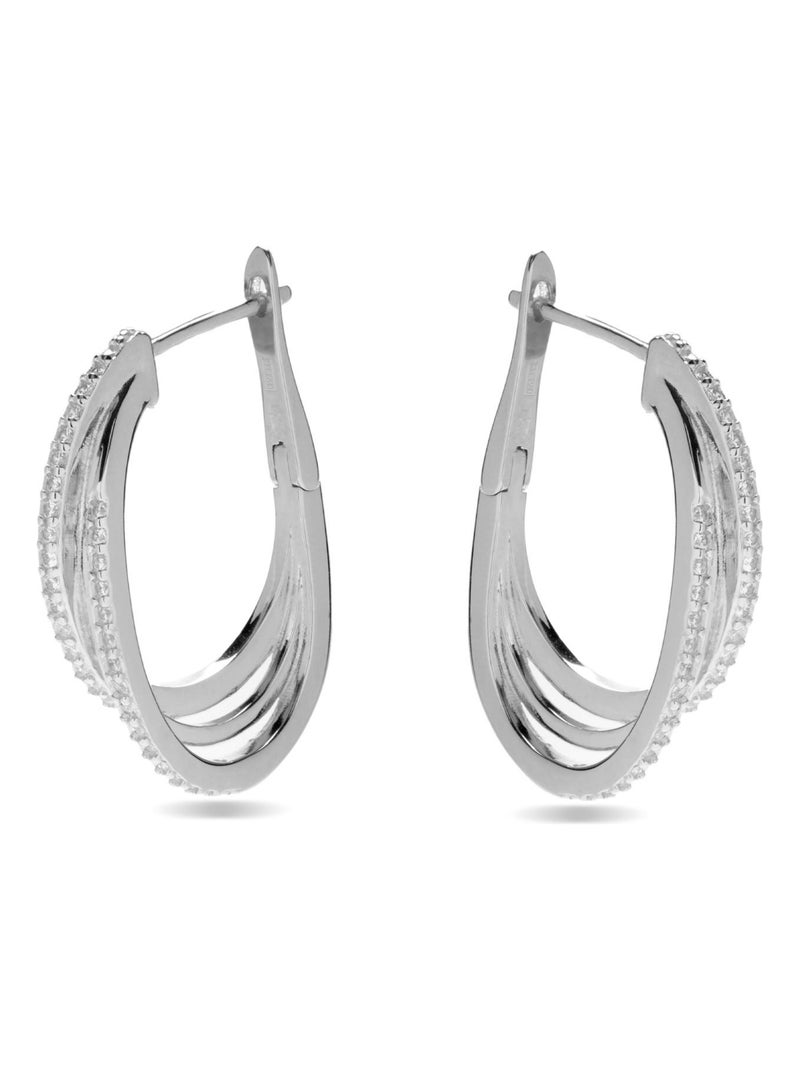 Boucles d'oreilles  avec fermoir catalan en argent 925 et zircon cubique brillant plaqué rhodium Argent - Kiabi