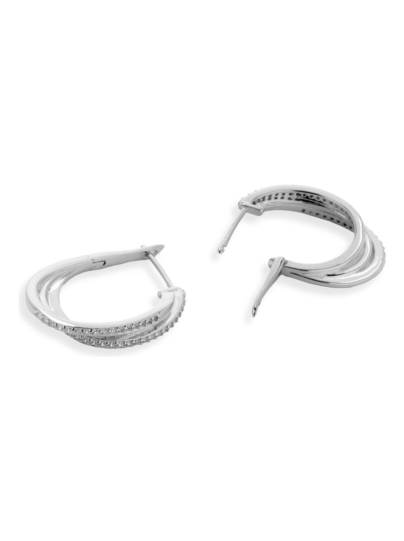 Boucles d'oreilles  avec fermoir catalan en argent 925 et zircon cubique brillant plaqué rhodium Argent - Kiabi