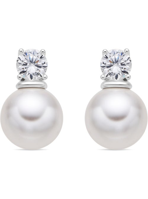 Boucles d'oreilles avec perle blanche, finition argent - Etalor - Kiabi