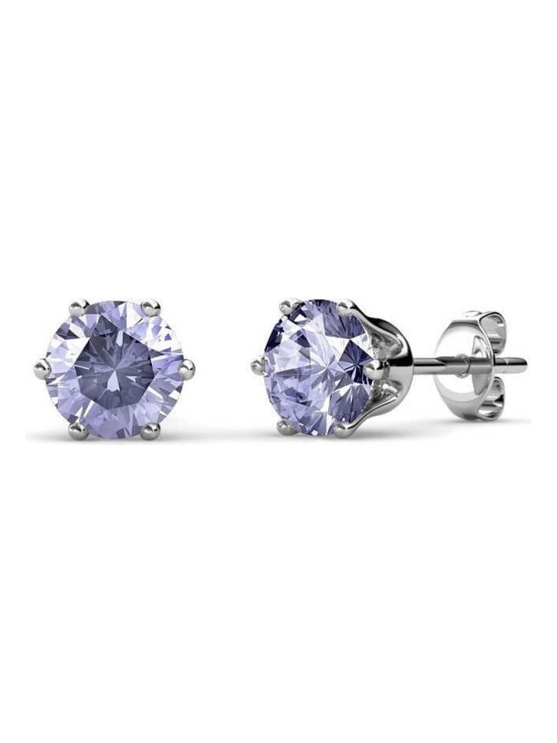 Boucles D'oreilles Vintage Cristal Violet Facettes - Métal Argenté - Occasion élégante