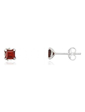 Boucles d'oreilles carrées en argent et zirconium rouge