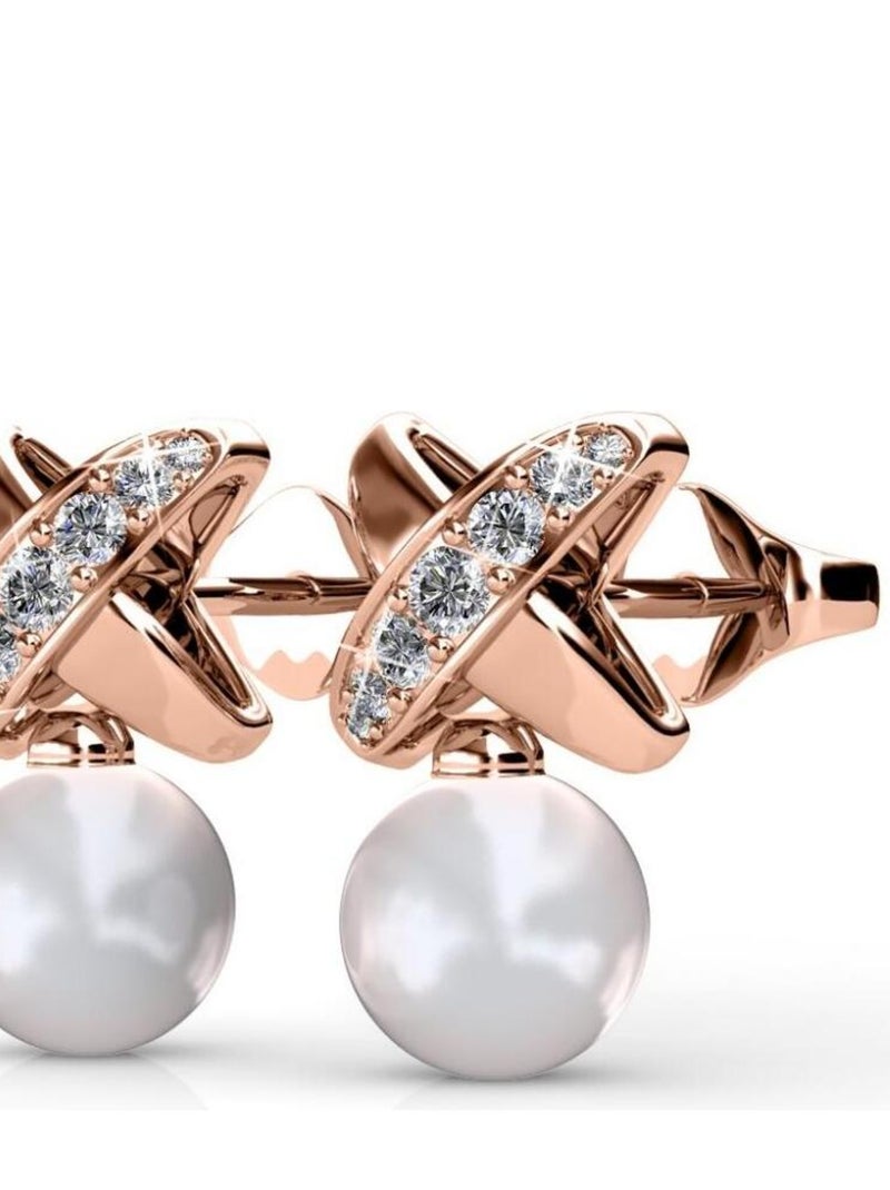 Boucles d'oreilles Chris Pearl - Or Rosé et Cristal Transparent - Kiabi