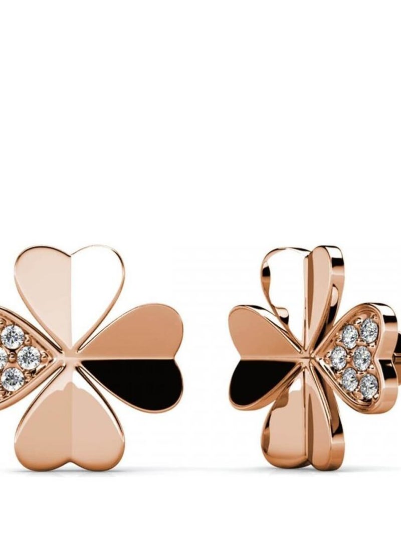Boucles d'oreilles Clover Petal - Or Rosé et Cristal Transparent - Kiabi