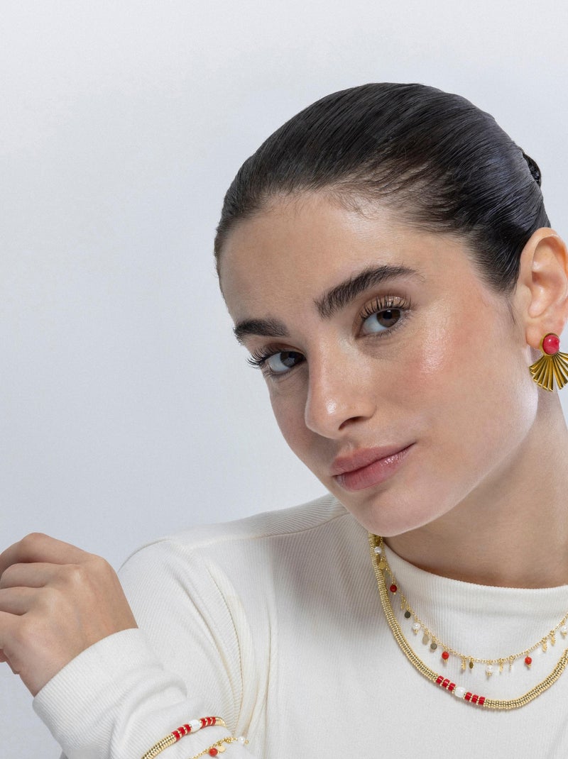 Boucles d'oreilles Corail Luxenter finies et plaqué or 18k - Almia Rouge - Kiabi