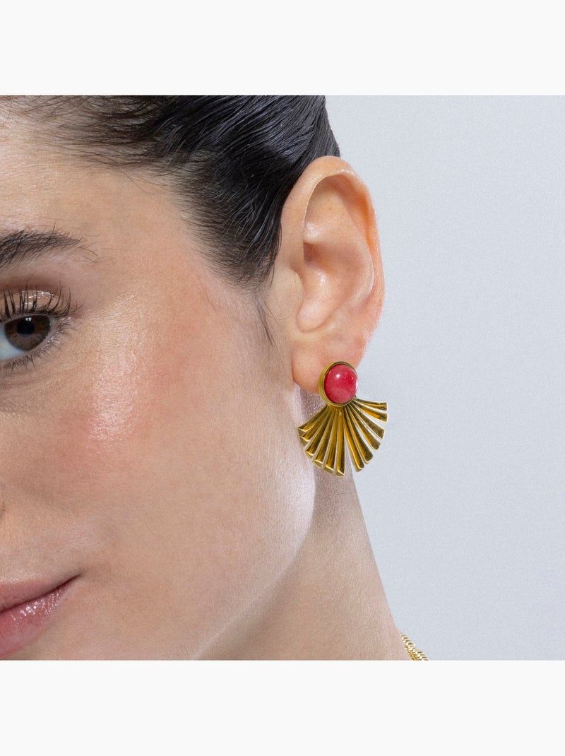 Boucles d'oreilles Corail Luxenter finies et plaqué or 18k - Almia Rouge - Kiabi