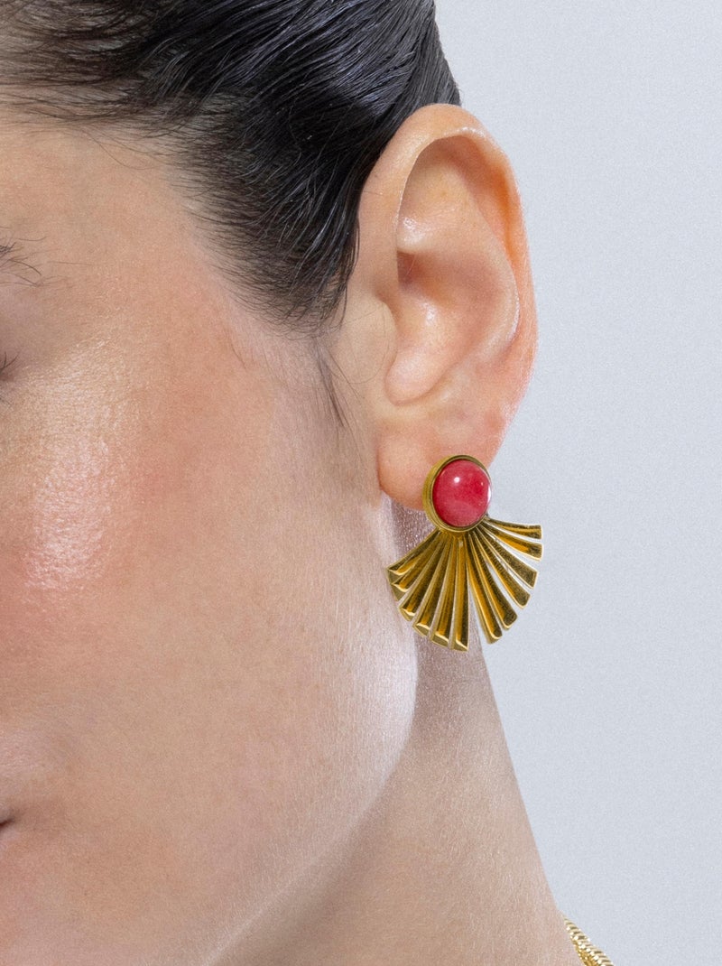 Boucles d'oreilles Corail Luxenter finies et plaqué or 18k - Almia Rouge - Kiabi