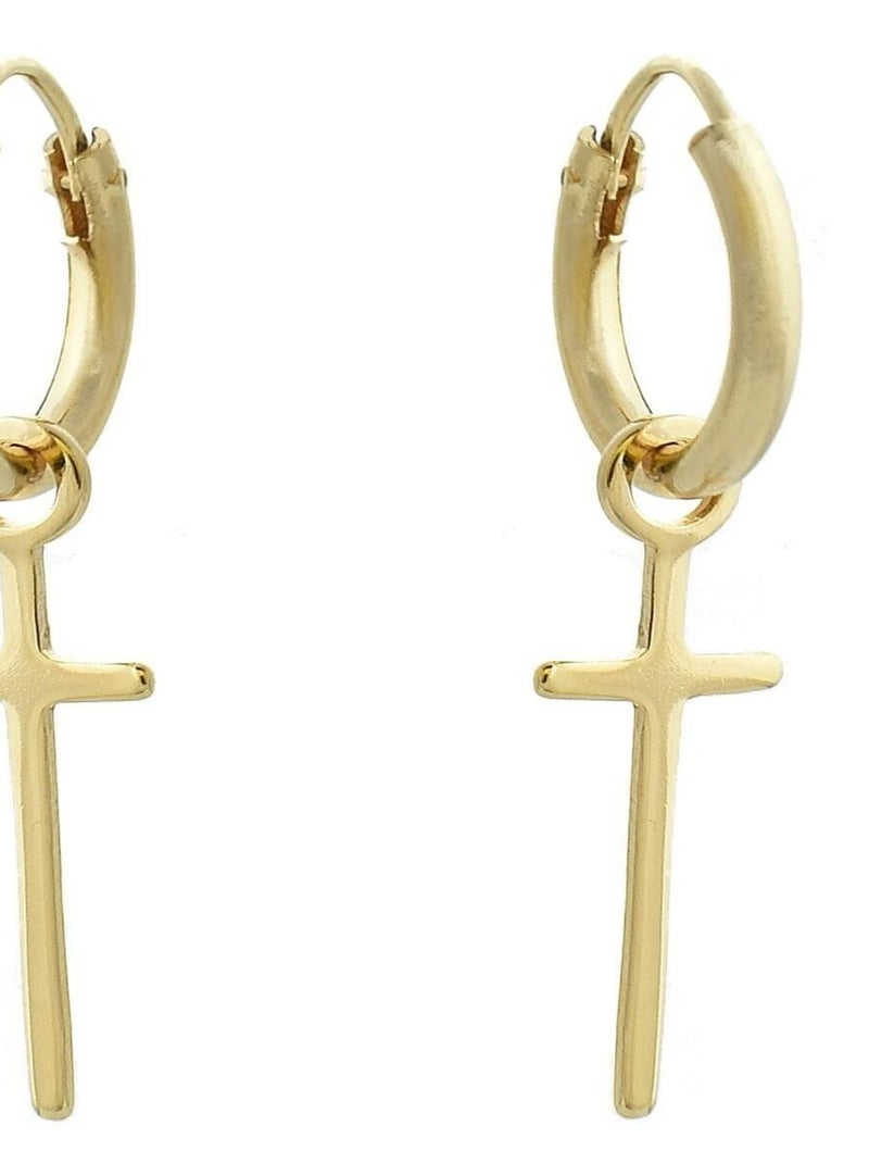 Boucles d'oreilles créole croix pendante Plaqué or 750 3 microns Doré/or - Kiabi