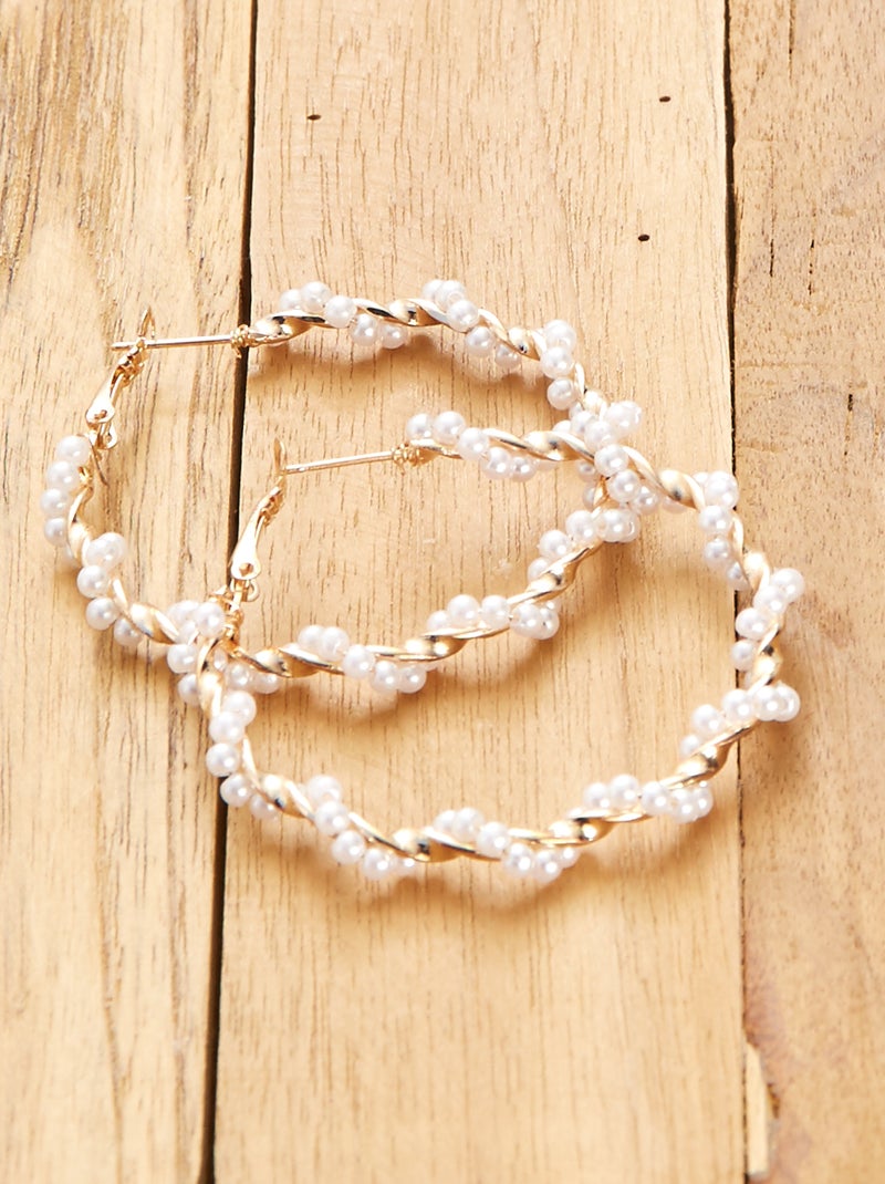 Boucles d'oreilles créoles à perles doré - Kiabi