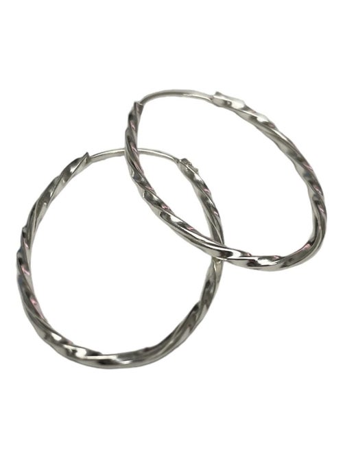 Boucles d'oreilles, créoles en argent ovales torsadées - Kiabi