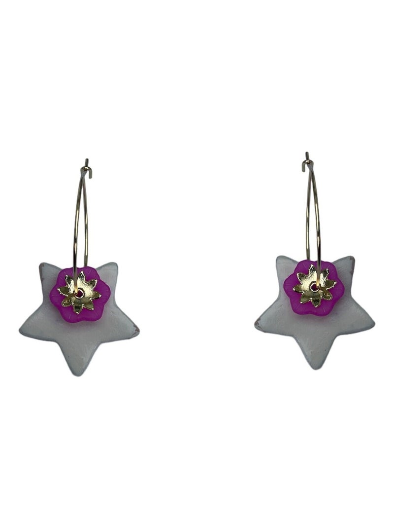 Boucles d'oreilles, créoles étoile en céramique - Modèle unique artisanal Rose fushia - Kiabi