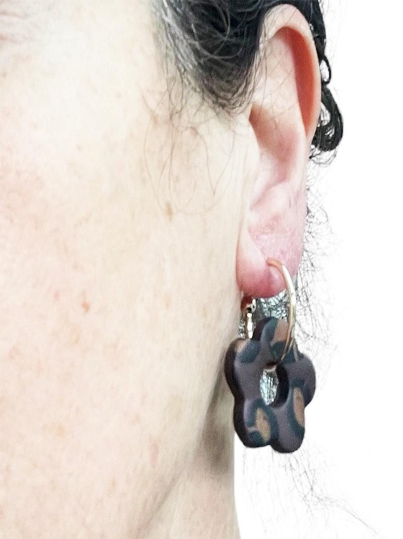 Boucles d'oreilles, créoles fleur marron - Modèle unique artisanal Marron - Kiabi