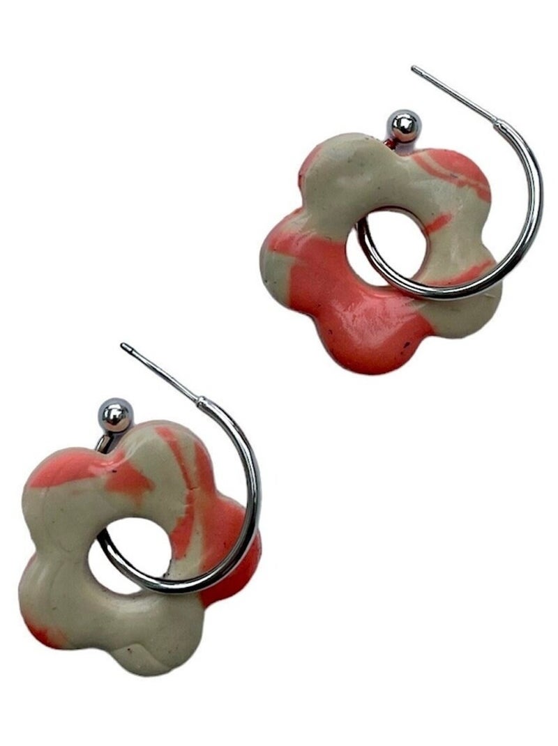 Boucles d'oreilles, créoles fleur rose - Modèle unique artisanal Rose - Kiabi