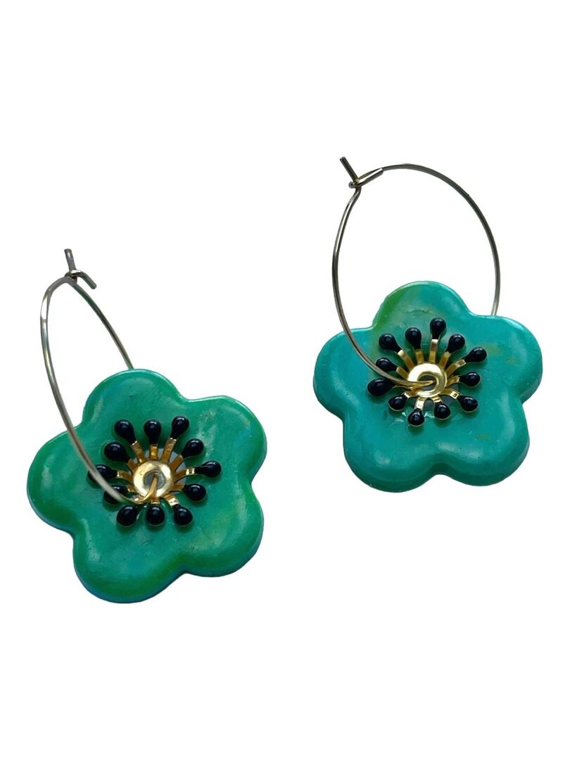 Créoles Faites Main Doré Et Vert - Bijoux Artisanaux Neufs Avec étiquettes