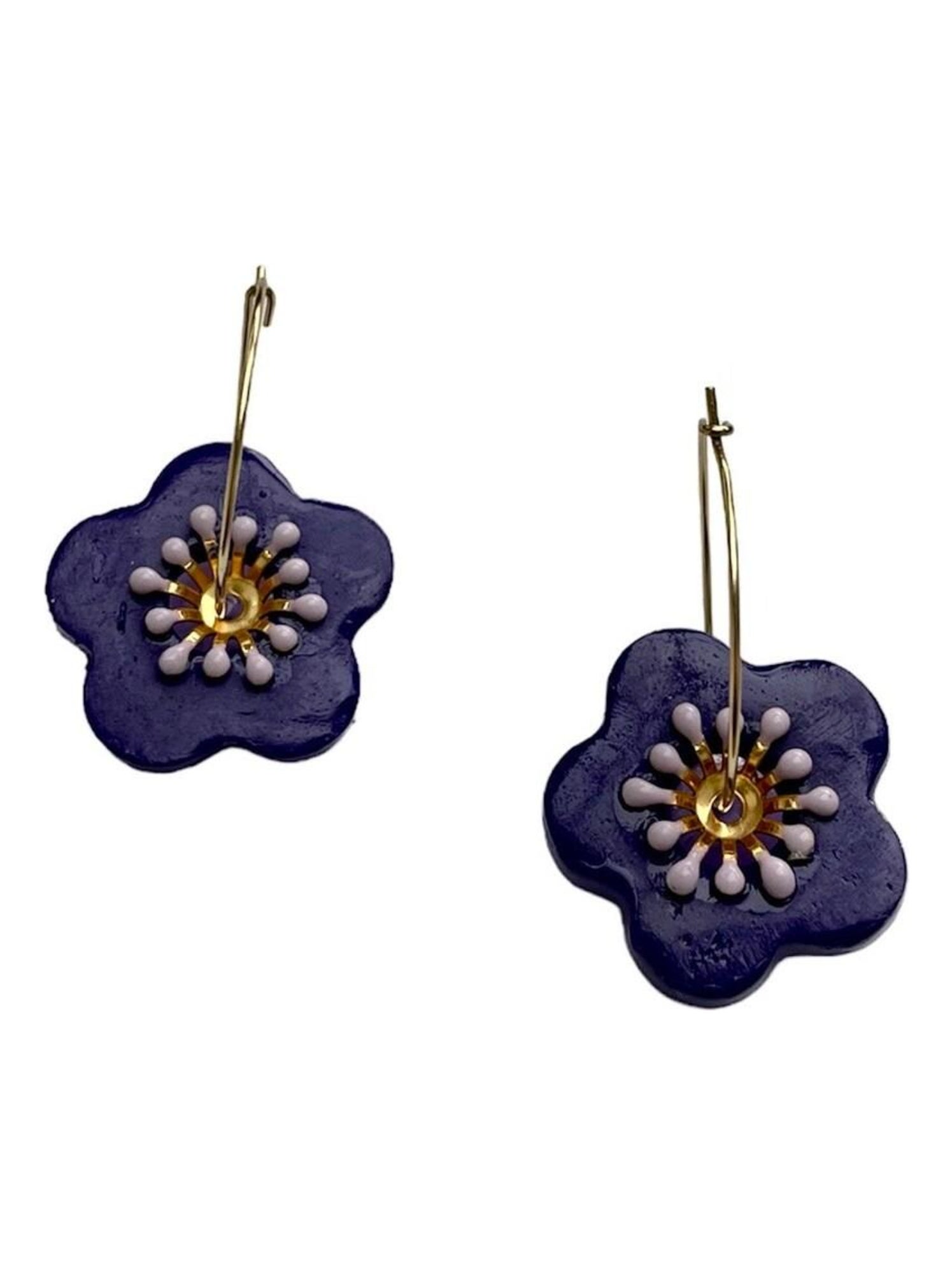 Boucles D'oreilles Punk Fleur Marguerite En Métal Doré - Style Boho Vintage, Grandes Fleurs Avec Perles - 5