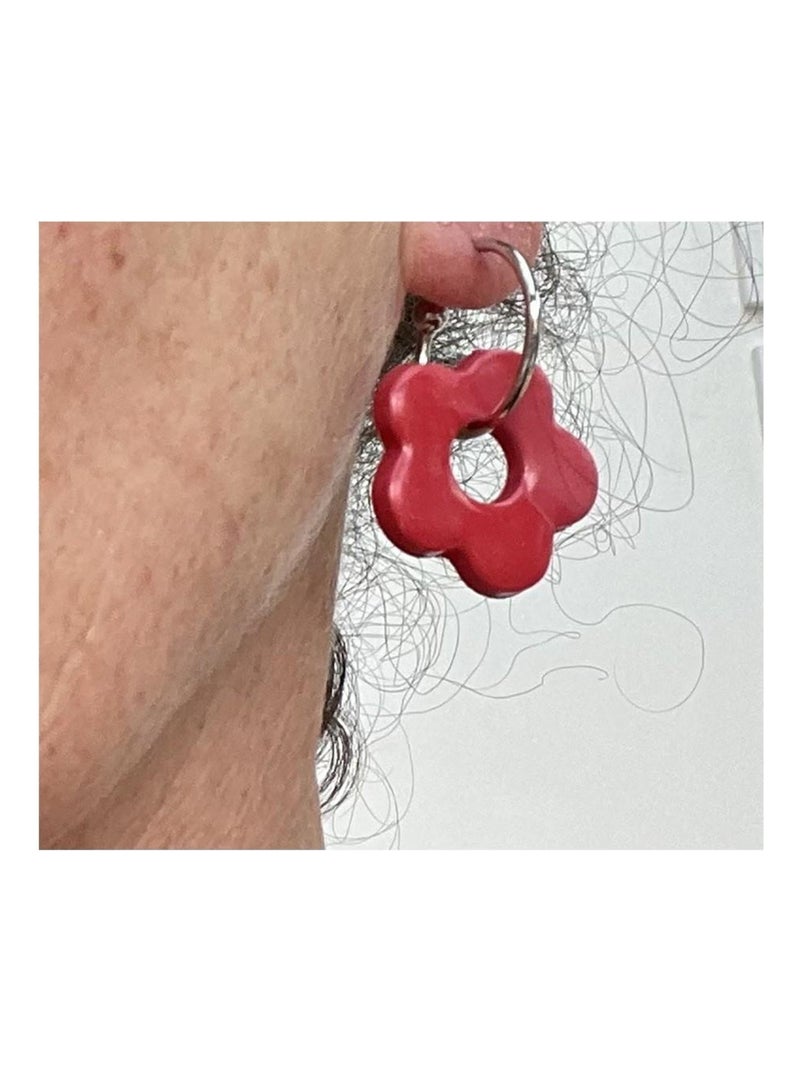 Boucles d'oreilles, créoles fleurs rouge - Modèle fait main Rouge - Kiabi