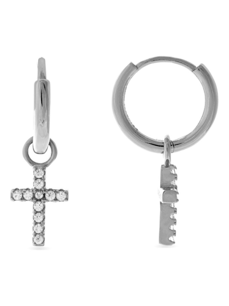 Boucles d'oreilles Croix AÉLYS en Argent 925/1000 et Oxydes Blancs - AE-B6OZ0674