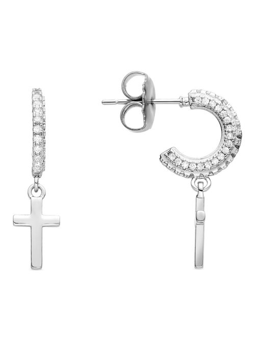 Boucles d'oreilles Croix Luxenter rhodiées - Kiabi
