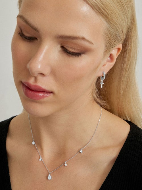 Boucles d'oreilles Croix Luxenter rhodiées - Kiabi