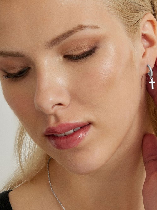Boucles d'oreilles Croix Luxenter rhodiées - Kiabi