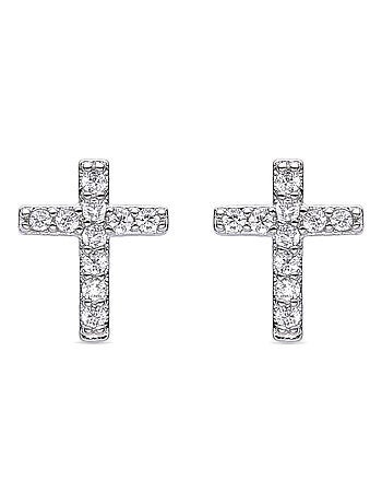 Boucles d'oreilles Croix Luxenter rhodiées