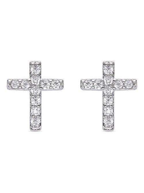 Boucles d'oreilles Croix Luxenter rhodiées - Kiabi