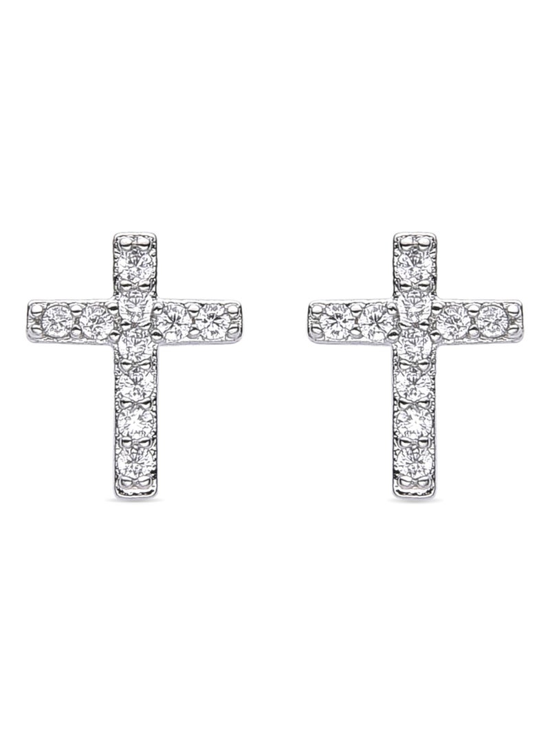 Boucles d'oreilles Croix Luxenter rhodiées Argent - Kiabi