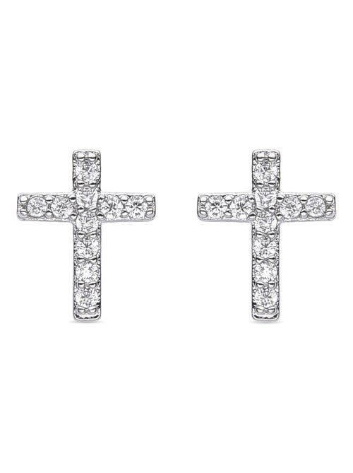 Boucles d'oreilles Croix Luxenter rhodiées - Kiabi