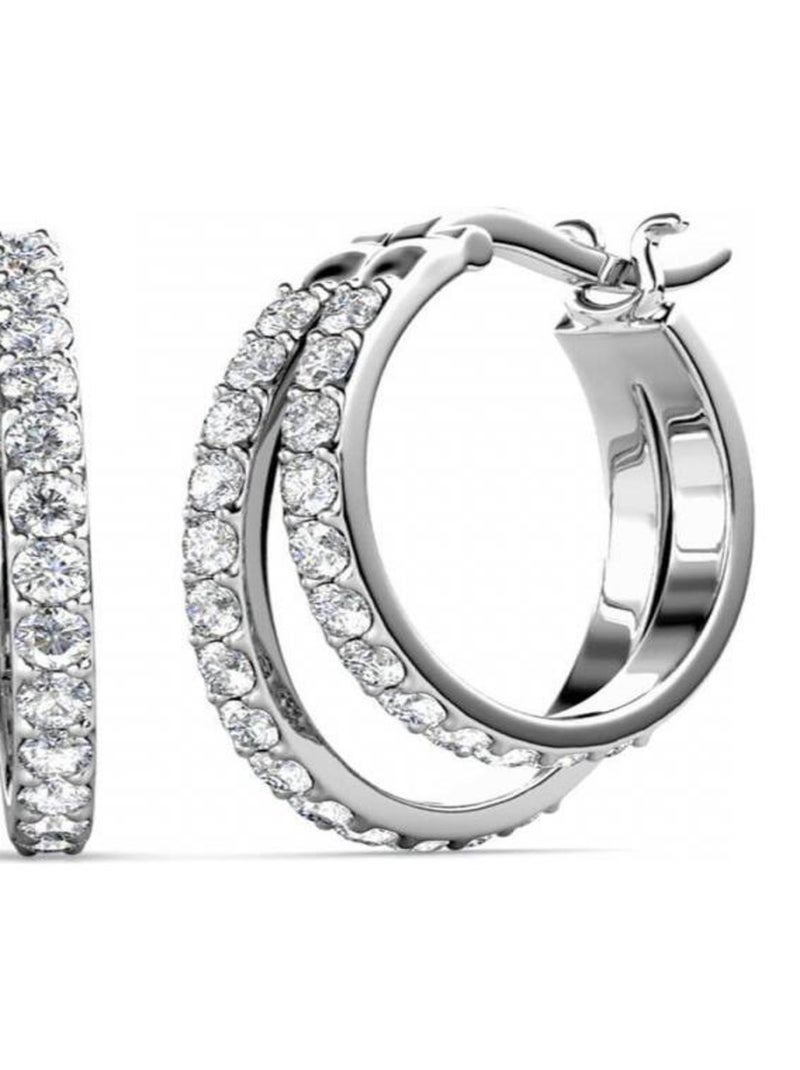Boucles d'oreilles Duo Circlet - Argenté et Cristal Argent - Kiabi