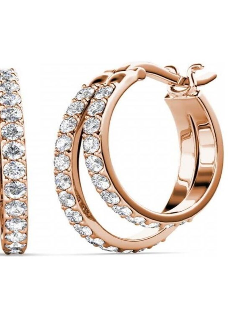 Boucles d'oreilles Duo Circlet - Or Rosé et Cristal Transparent - Kiabi