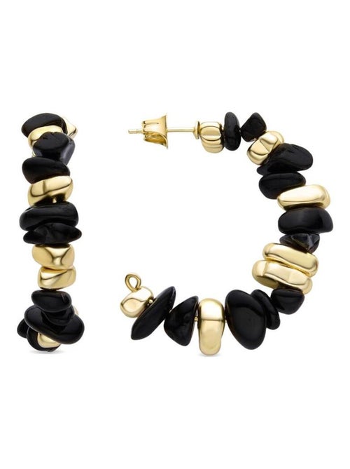 Boucles d'oreilles en Agate noire Luxenter finies plaqué or jaune 18K - Delay - Kiabi