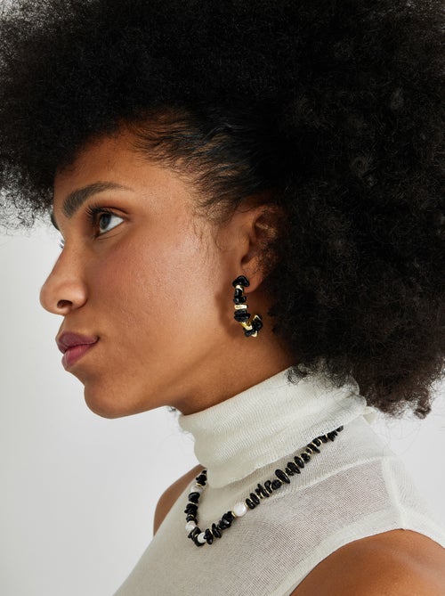 Boucles d'oreilles en Agate noire Luxenter finies plaqué or jaune 18K - Delay - Kiabi