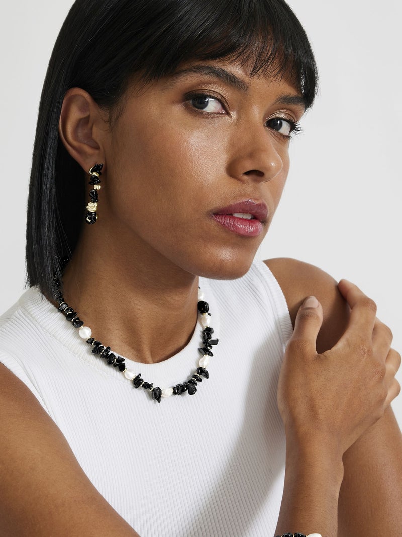 Boucles d'oreilles en Agate noire Luxenter finies plaqué or jaune 18K - Delay Noir - Kiabi