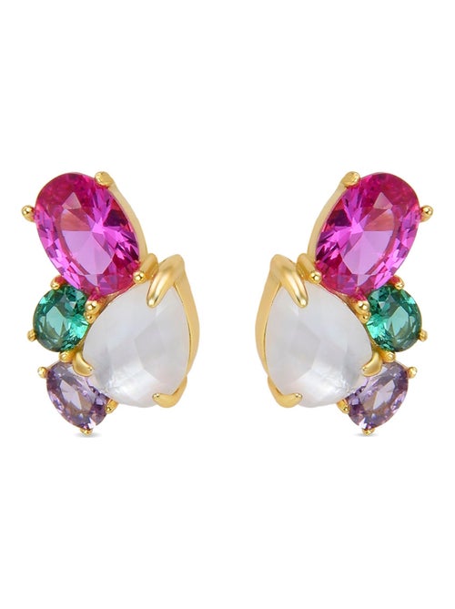 Boucles d'oreilles  en argent 925 avec cristal de roche et nacre finies en or jaune 18K - Zafi - Kiabi