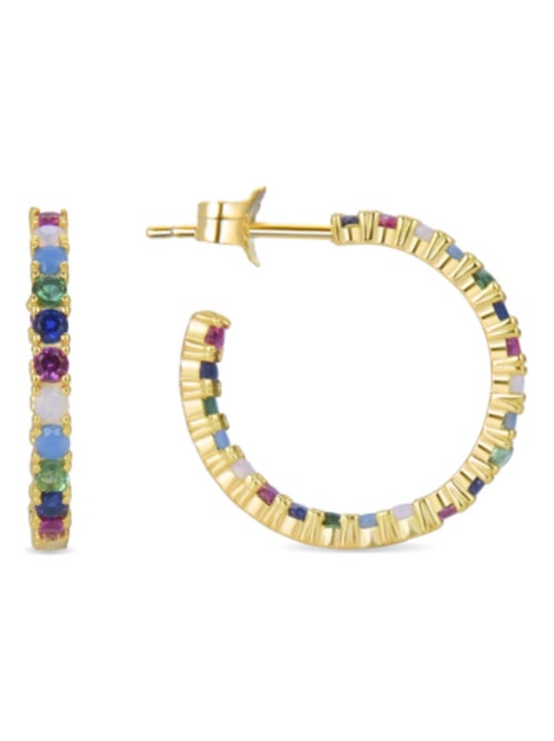 Boucles d'oreilles  en argent 925 avec zircon multicolore et finition en or jaune 18K - Azarlo - Kiabi