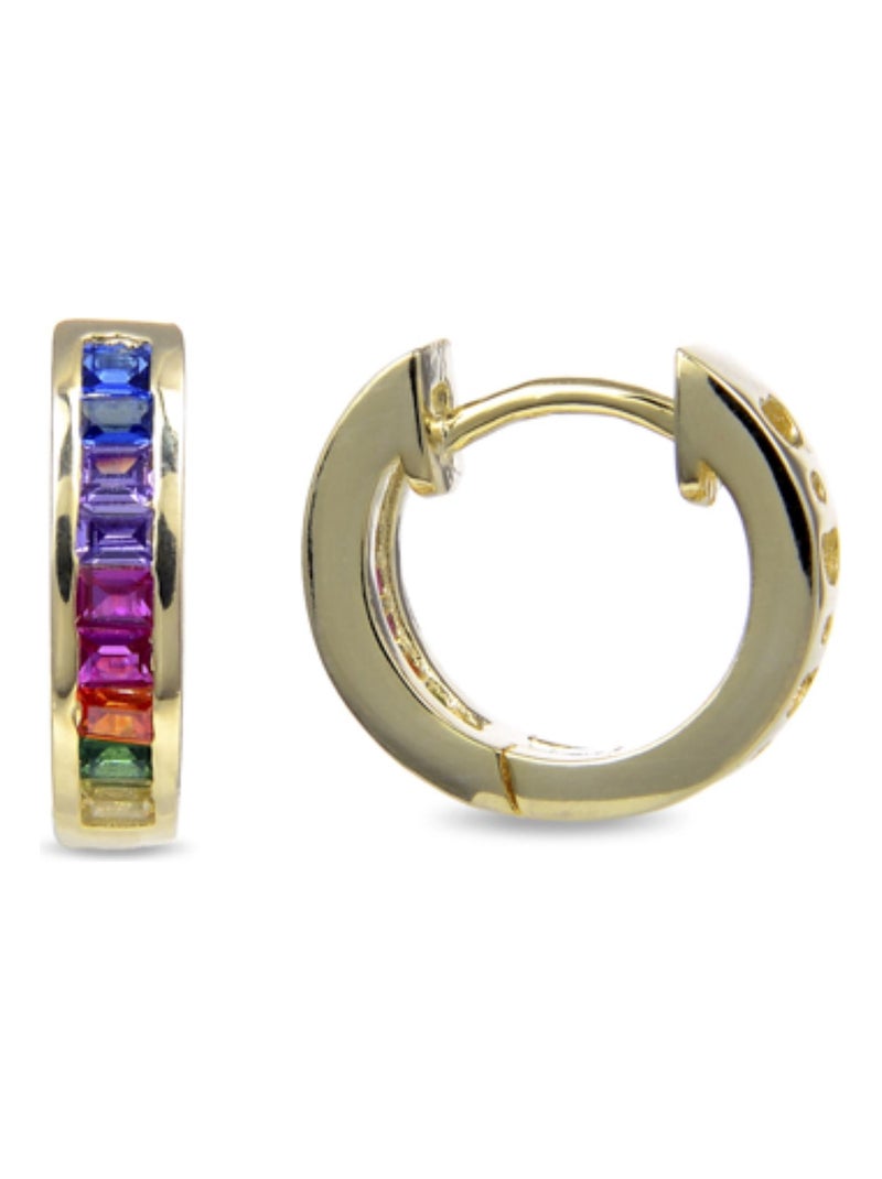 Boucles d'oreilles  en argent 925 avec zircon multicolore et finition en or jaune 18K - Tuhato Multicolore - Kiabi