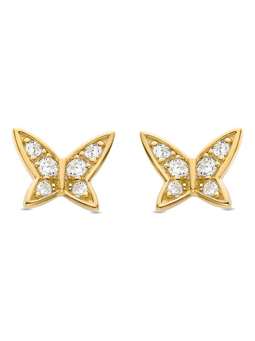 Boucles d'oreilles  en argent 925 avec zirconium brillant et finition en or jaune 18K - Papillon - Kiabi