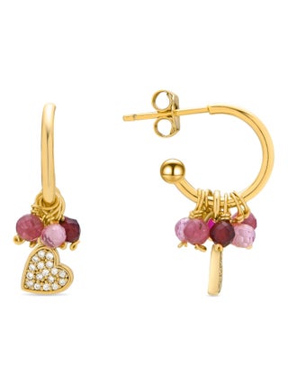 Boucles d'oreilles  en argent 925 et cristal rose avec finition en or jaune 18 carats - Coeur