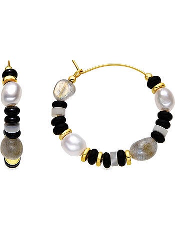 Boucles d'oreilles en Argent 925 et Onyx 18k - Nanys