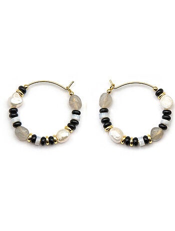Boucles d'oreilles en Argent 925 et Onyx 18k - Nanys