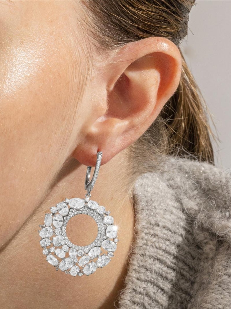 Boucles d'oreilles en argent 925 et zircon cubique rhodié - Kromwa Blanc - Kiabi