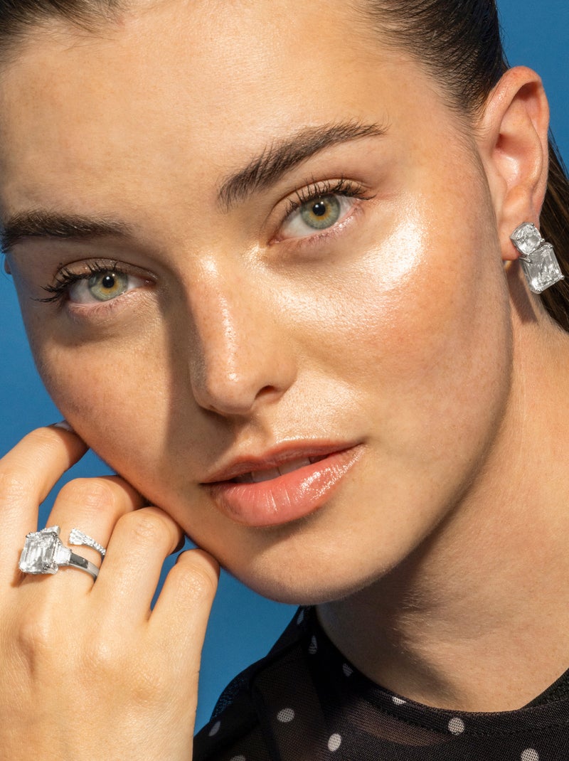 Boucles d'oreilles en Argent 925 et Zirconia Topaze Bleue plaqué Rhodium - Theoa Blanc - Kiabi